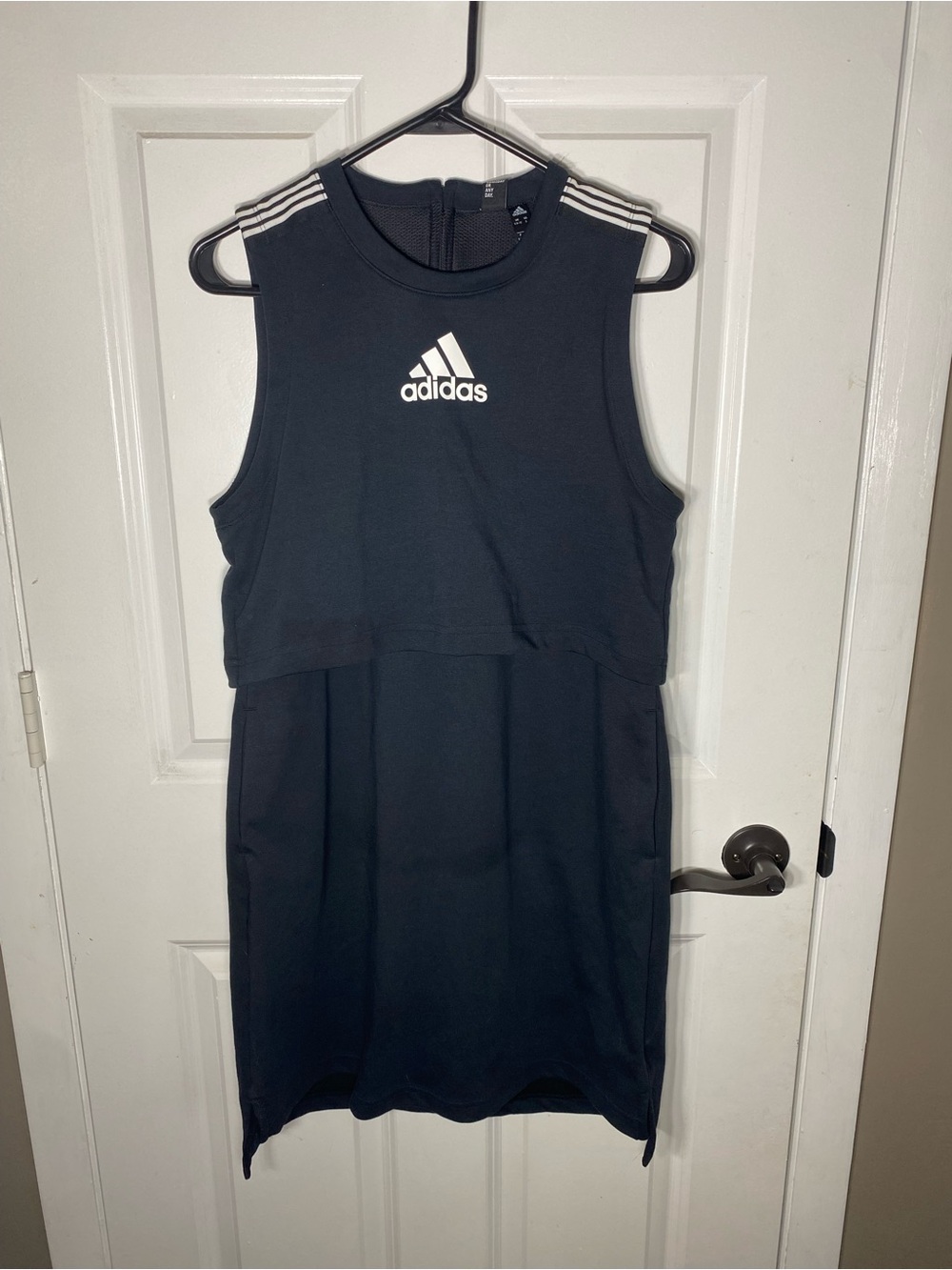 adidas Black Sleeveless Logo Dress with White Stripes